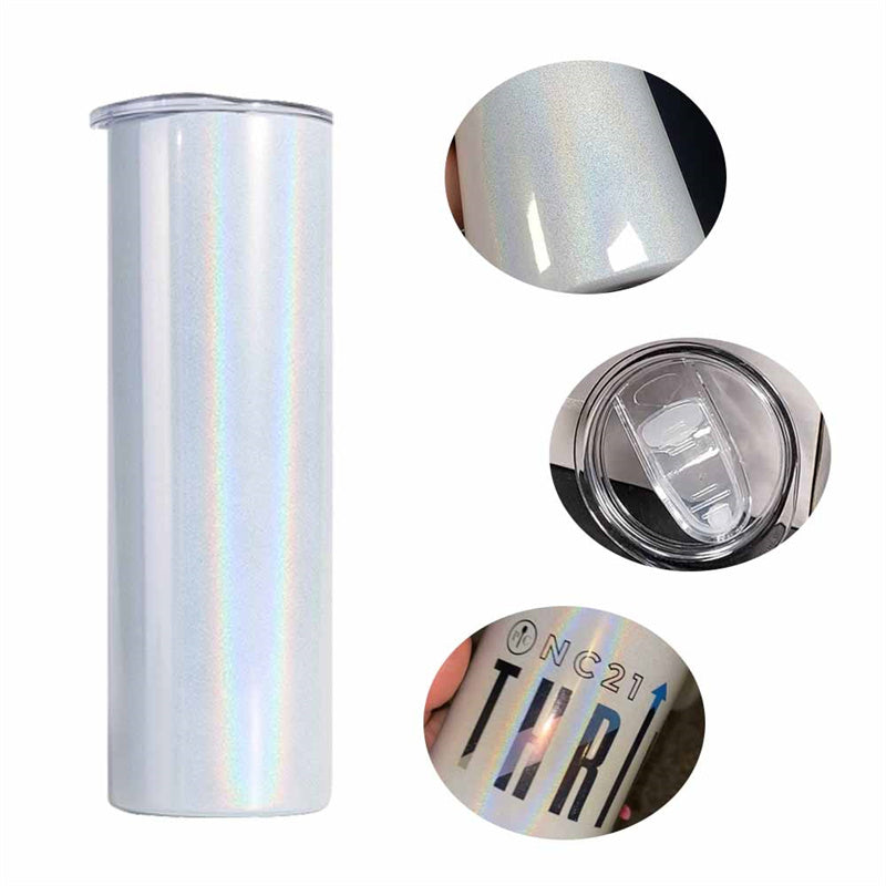 20oz White Glitter Sublimation Tumbler | Plastic Straw | Straight