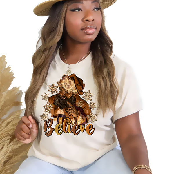 Black Santa Believe SHIMMER DTF Transfer