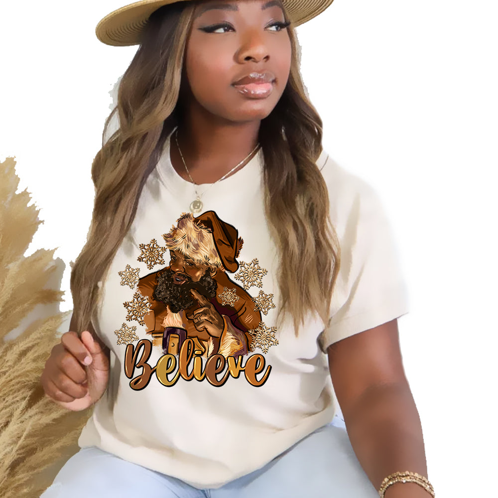 Black Santa Believe SHIMMER DTF Transfer