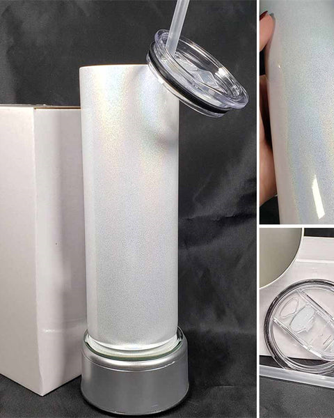 20oz White Glitter Sublimation Tumbler | Plastic Straw | Straight
