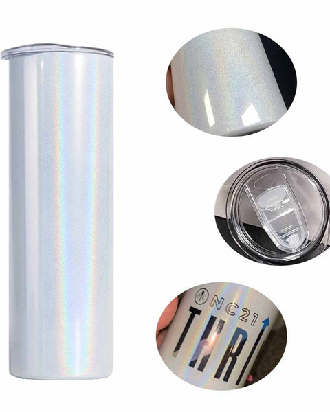 20oz White Glitter Sublimation Tumbler | Plastic Straw | Straight