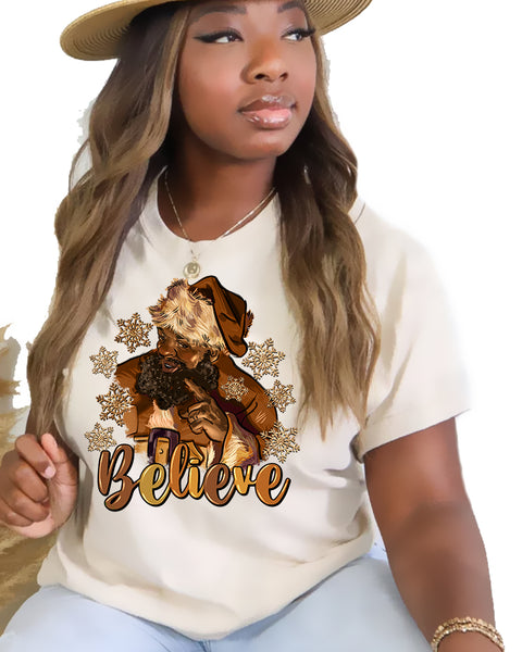 Black Santa Believe SHIMMER DTF Transfer