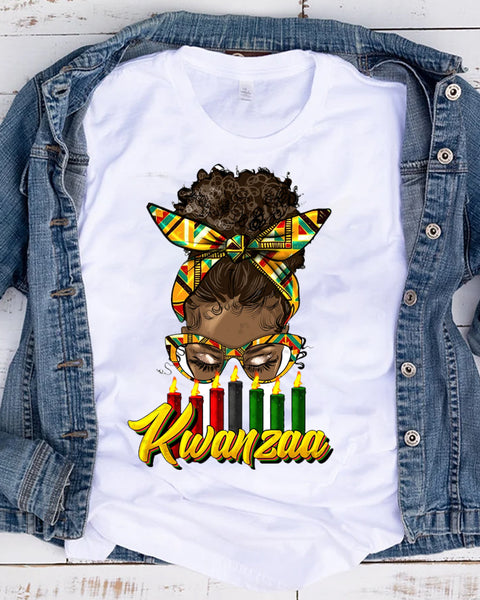 Kwanzaa Messy Bun SHIMMER DTF Transfer